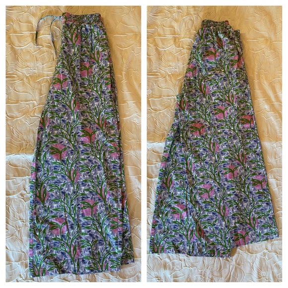 Liberty & Justice Drawstring Waist Cover Up Pants Green/Pink Botanical Print - Picture 7 of 7